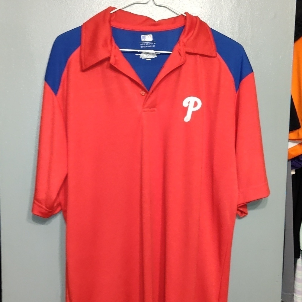 PHILADELPHIA PHILLIES GOLF COACHES POLO SHIRT MEN'S L  RED POLYESTER